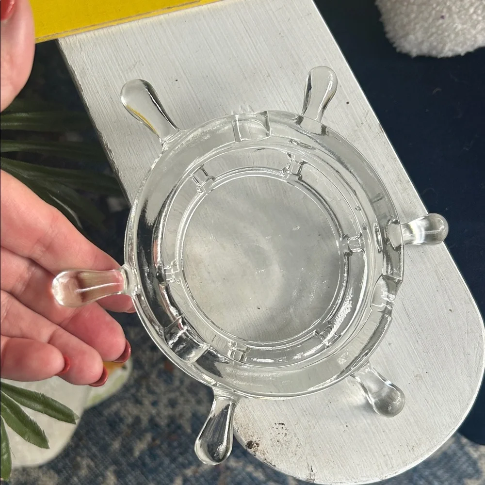 Vintage Glass Ship Wheel Ashtray